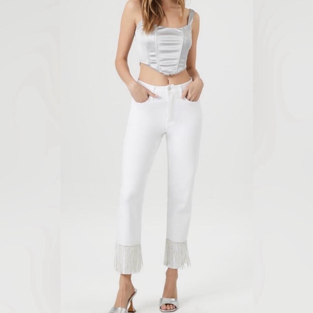 Forever 21 White Ankle Cropped Jeans